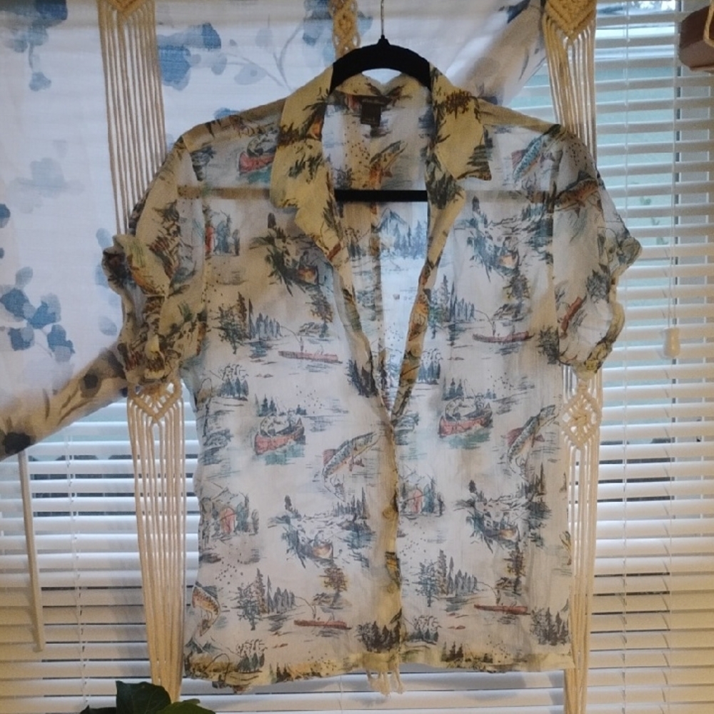 Eddie Bauer Sheer Blouse with Floral Print